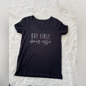 Itworks But first skinny coffee black open shoulder tee